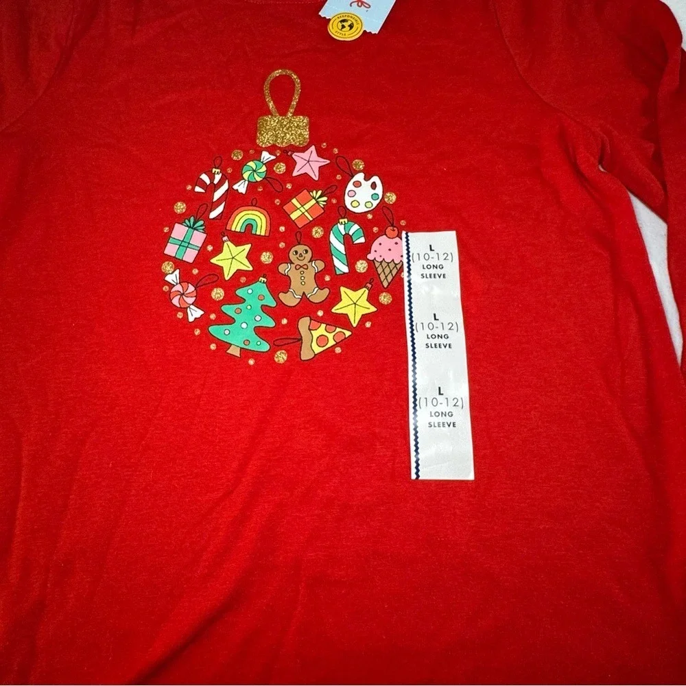 NWT Cat‎ & Jack Red Girls' Top with Gold Accent Long Sleeve Shirt Size Large New
